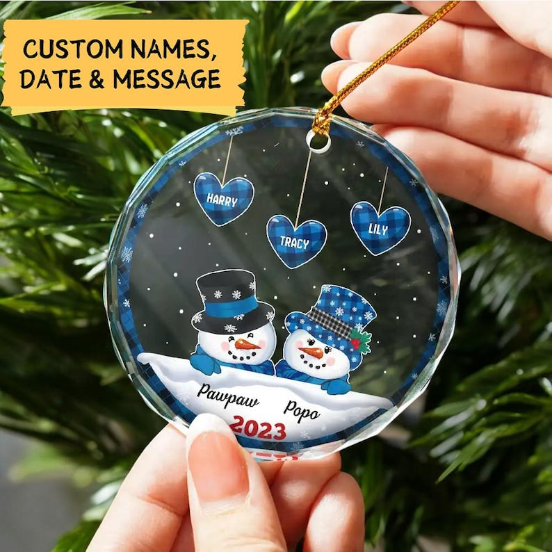 Personalized Grandparents Glass Ornament, Custom Grandkids Names Ornament, Christmas Gift For Grandpa, Grandma, Dad, Mom, 2024 Ornament Gift