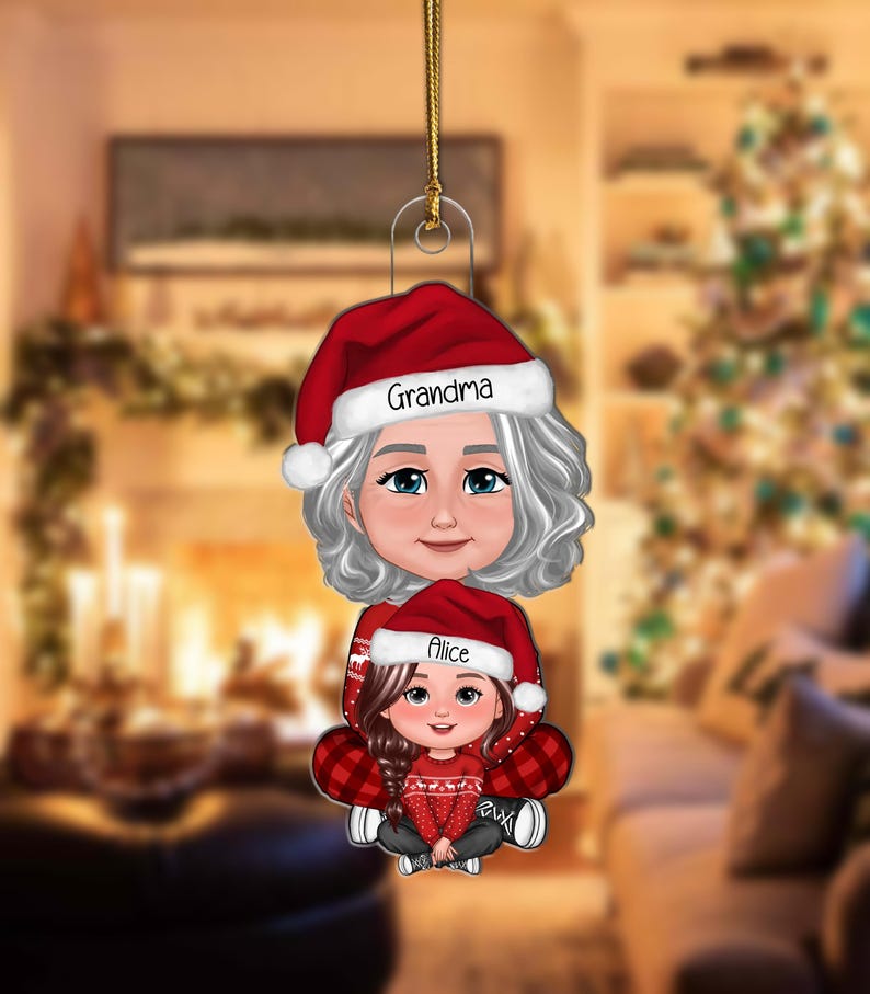 Christmas Cute Grandma And Kid Personalized Acrylic Ornament, Family Christmas Keepsake, Granddaughter Grandson Gift, Christmas Grandma Gift