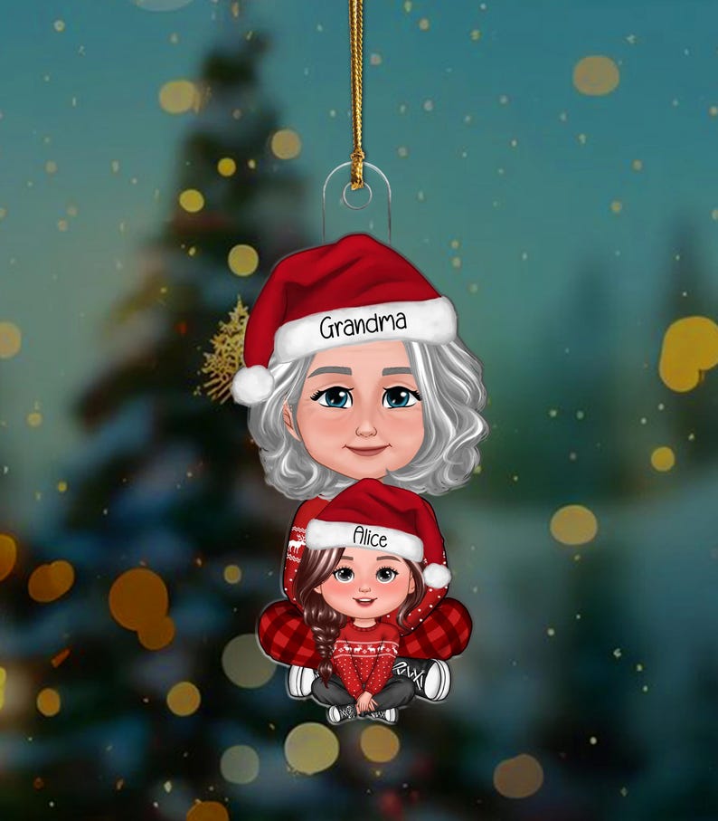 Christmas Cute Grandma And Kid Personalized Acrylic Ornament, Family Christmas Keepsake, Granddaughter Grandson Gift, Christmas Grandma Gift