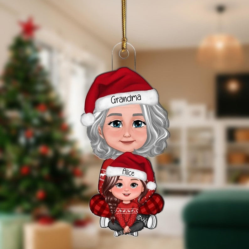 Christmas Cute Grandma And Kid Personalized Acrylic Ornament, Family Christmas Keepsake, Granddaughter Grandson Gift, Christmas Grandma Gift