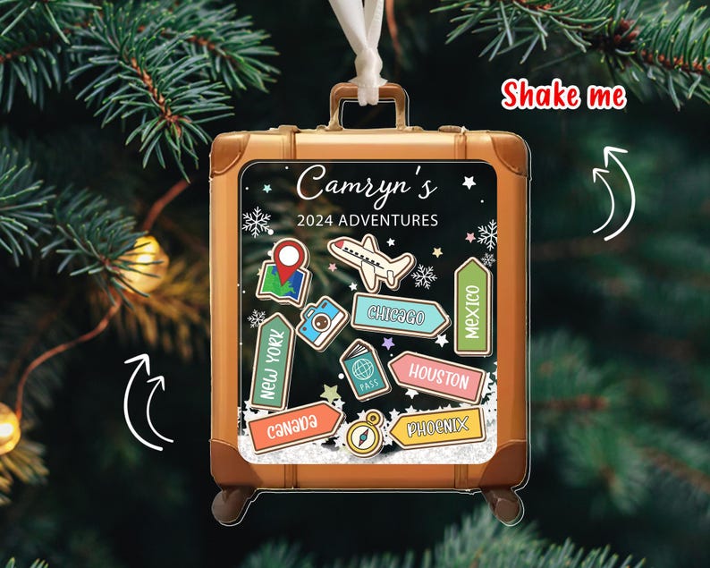 Personalized 2024 Adventures 4D Shaker Ornament, Custom 2024 Traveler Keepsake, Traveler Christmas Gifts, Road Trip Keepsake, Traveler Gift