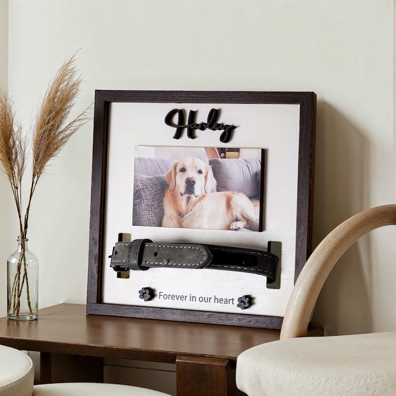Custom Memorial Pet Collar Sign, Dog Memorial Wood Frame With Collar Holder, Pet Loss Sympathy Gift, Dog Memorial Gifts
