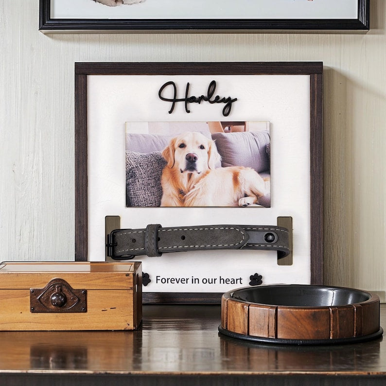 Custom Memorial Pet Collar Sign, Dog Memorial Wood Frame With Collar Holder, Pet Loss Sympathy Gift, Dog Memorial Gifts