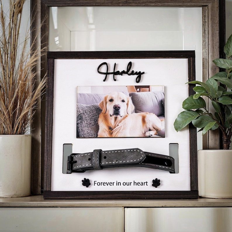 Custom Memorial Pet Collar Sign, Dog Memorial Wood Frame With Collar Holder, Pet Loss Sympathy Gift, Dog Memorial Gifts