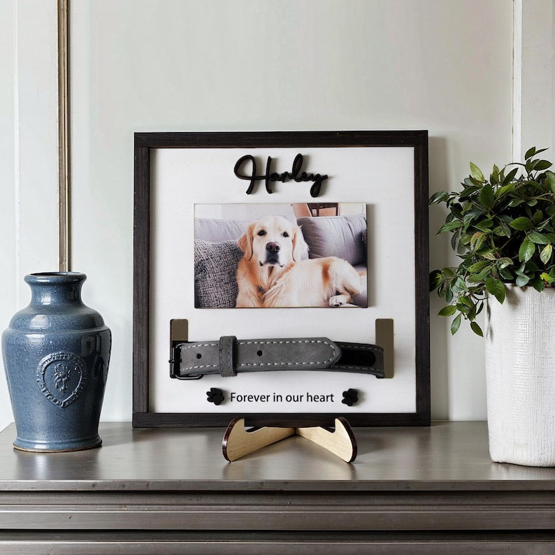 Custom Memorial Pet Collar Sign, Dog Memorial Wood Frame With Collar Holder, Pet Loss Sympathy Gift, Dog Memorial Gifts