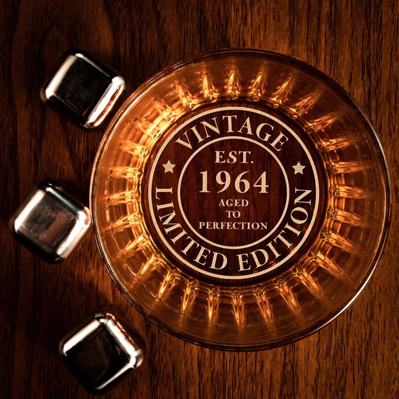 Custom 60th Birthday Whiskey Glass - Old Fashioned Rock Glass Birthday Gifts for Dad