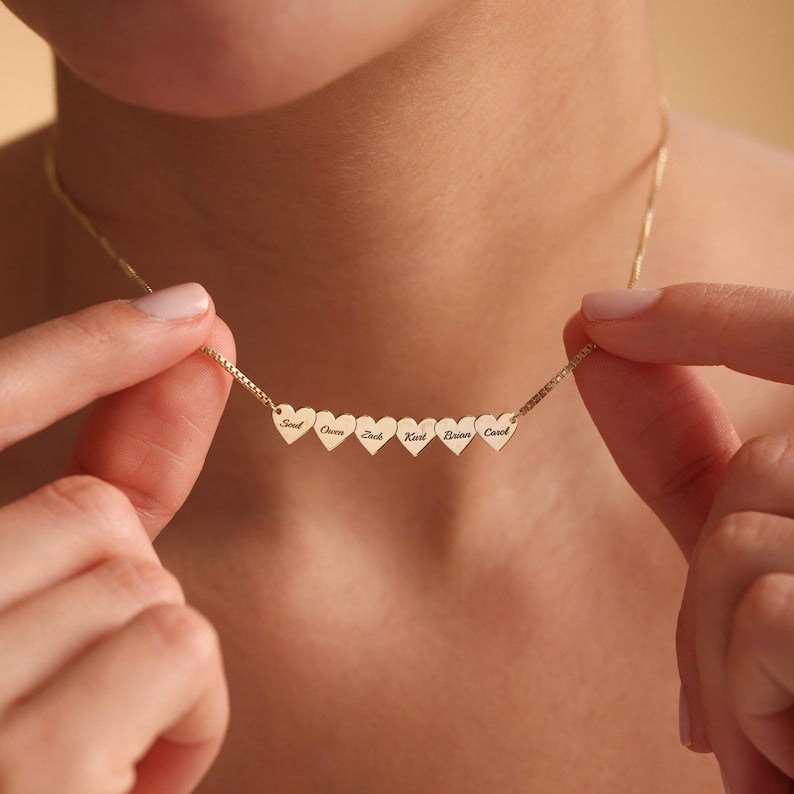 Custom Heart Necklace, Multiple Name Necklace, Personalized Name Necklace, Family Necklace, Mom Gifts, Jewelry Gift For Her, Christmas Gift