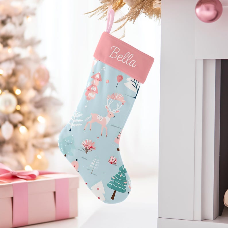Girls Christmas reindeer stocking personalized baby girl stocking pink Christmas stocking for baby first stocking newborn Christmas gift