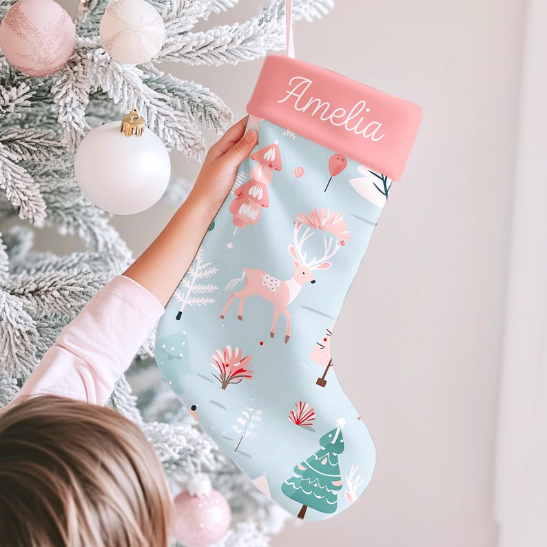 Girls Christmas reindeer stocking personalized baby girl stocking pink Christmas stocking for baby first stocking newborn Christmas gift