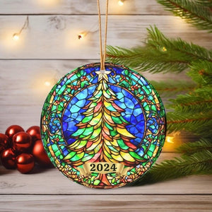 Christmas Tree, 2024 Ornament, Christmas Ornaments, Christmas Decoration, Ceramic, Stained Glass-Look Ornament, Holiday Gift Idea, Custom