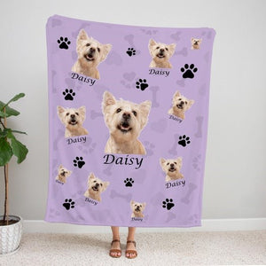 Custom face Photo Blanket, Dog Cat Picture Bedding Blanket With Text, Memorial Pet Face, Personalized Pet Blanket Using Pet Photo