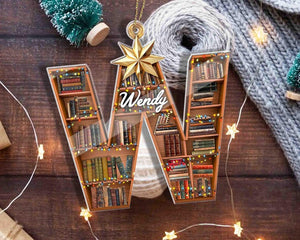 Custom Name Christmas Book Tree Ornament, Personalized Letter Name Ornament, Bookish Ornament, Christmas Book Ornament, Book Lover Gift