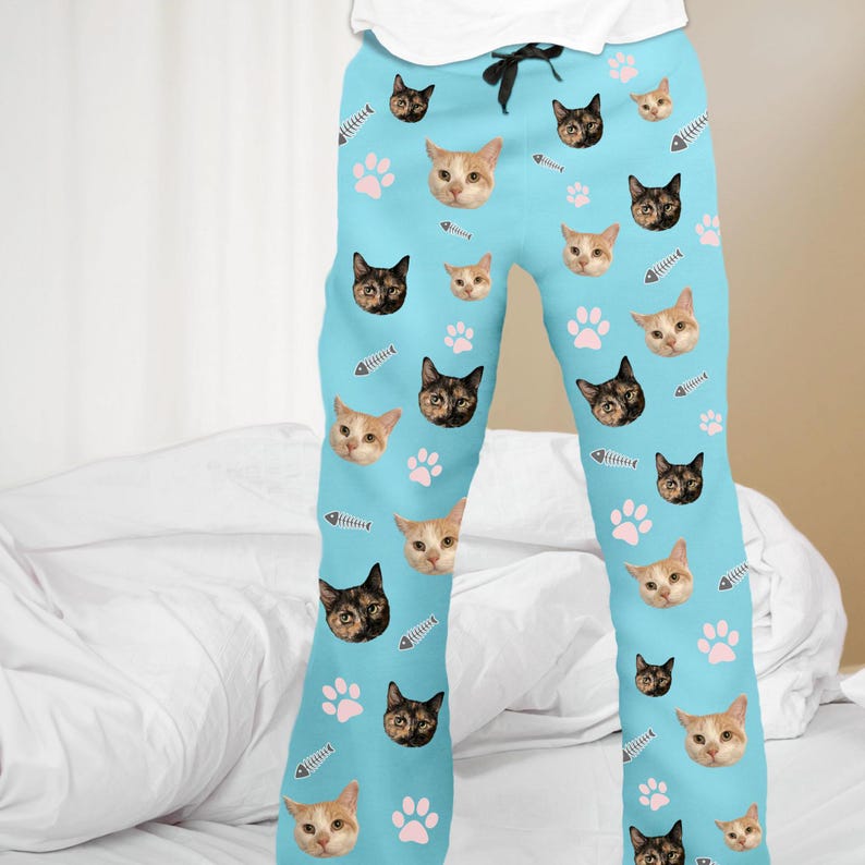 Personalized Cat Face Pajama Pants: Custom Pet Photo PJs