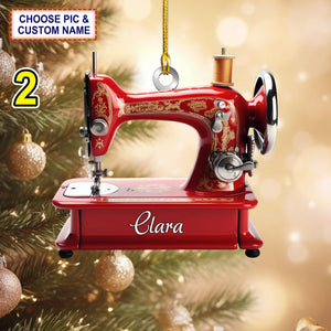 Custom Name Sewing Machine Christmas Ornament, Christmas Tree Hanging Decor, Flat 2D Ornament Acrylic/ Wooden, Gift For Sewing Lovers
