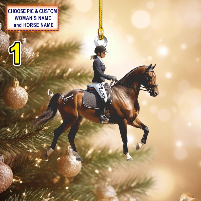 Custom Name Equestrian Girl Ride A Horse Christmas Ornament, Christmas Tree Hanging Decor, Flat 2D Ornament Acrylic/ Wooden