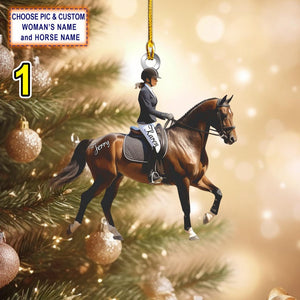 Custom Name Equestrian Girl Ride A Horse Christmas Ornament, Christmas Tree Hanging Decor, Flat 2D Ornament Acrylic/ Wooden