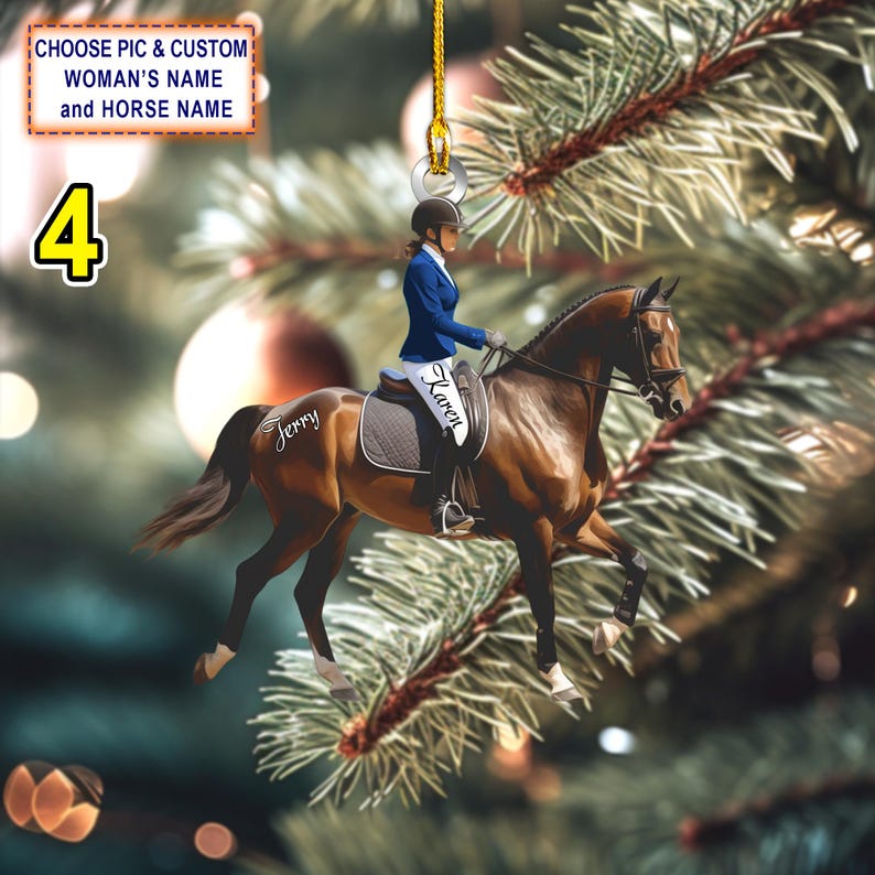 Custom Name Equestrian Girl Ride A Horse Christmas Ornament, Christmas Tree Hanging Decor, Flat 2D Ornament Acrylic/ Wooden