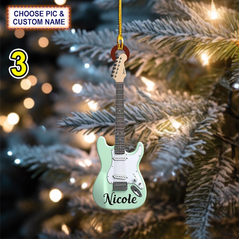 Custom Name Classic Guitar Christmas Ornament, Christmas Tree Hanging Decor, Flat 2D Ornament Acrylic/ Wooden, Guitar Lover Gift
