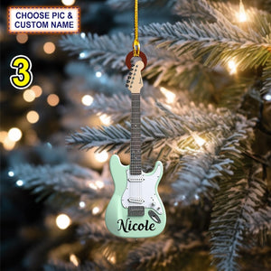Custom Name Classic Guitar Christmas Ornament, Christmas Tree Hanging Decor, Flat 2D Ornament Acrylic/ Wooden, Guitar Lover Gift
