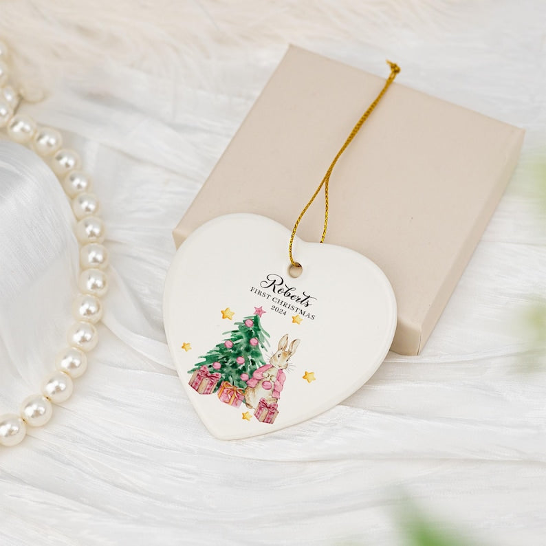 Personalised Baby's First Christmas Bauble, Baby 1st Rabbit Christmas Tree Decoration, New Baby Christmas Gift, Baby 1st Christmas Keepsake