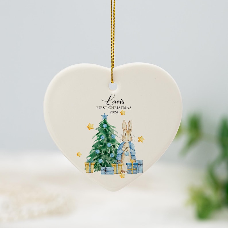 Personalised Baby's First Christmas Bauble, Baby 1st Rabbit Christmas Tree Decoration, New Baby Christmas Gift, Baby 1st Christmas Keepsake