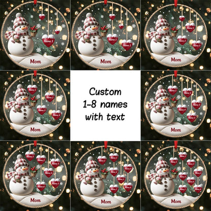 Personalized 1-8 Family Names Christmas Ornament, Acrylic Snowman Grandkid Ornament, Christmas Holiday Gift for Grandma/Mom, Xmas Tree Decor