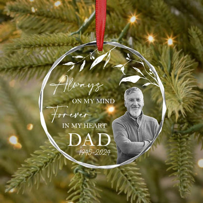 Custom Photo Memorial Ornament, Dad Remembrance Christmas Ornament, Memorial Day Glass Ornament, Mom Loss Ornament, Loss of Father Gift 2024 Crystal Ornament