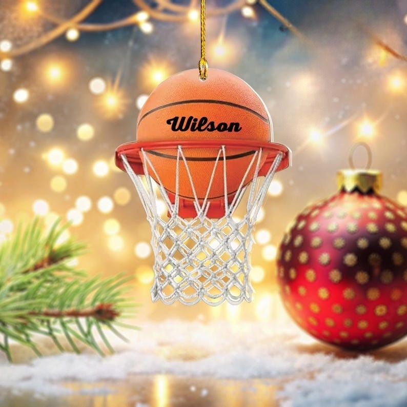 Personalized Basketball Ornament, Basketball Hoop Christmas 2D Flat Ornament, , Custom name Ornament , Gift for Basketball player