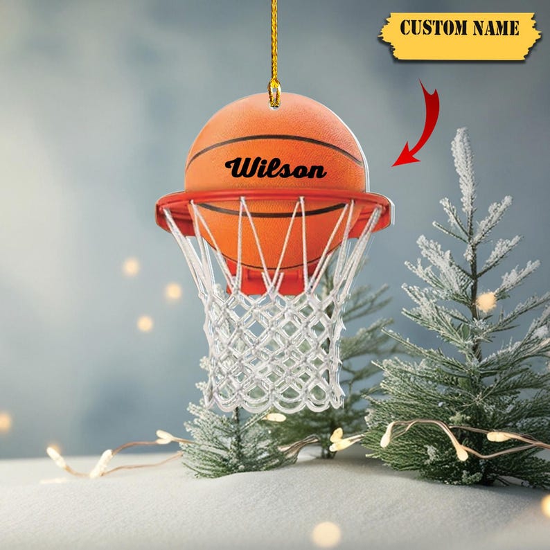 Personalized Basketball Ornament, Basketball Hoop Christmas 2D Flat Ornament, , Custom name Ornament , Gift for Basketball player