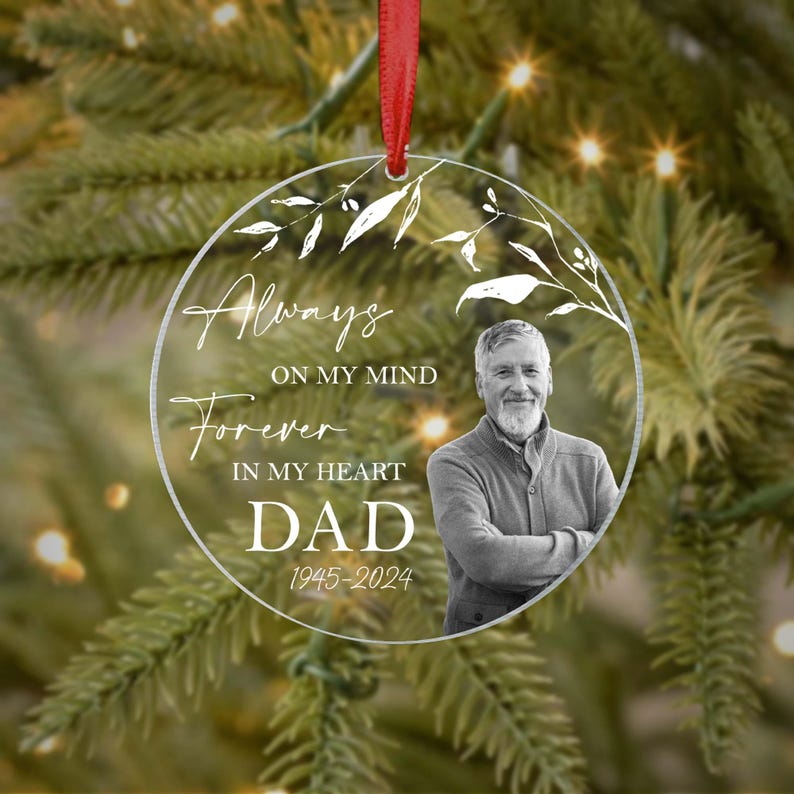 Custom Photo Memorial Ornament, Dad Remembrance Christmas Ornament, Memorial Day Glass Ornament, Mom Loss Ornament, Loss of Father Gift 2024