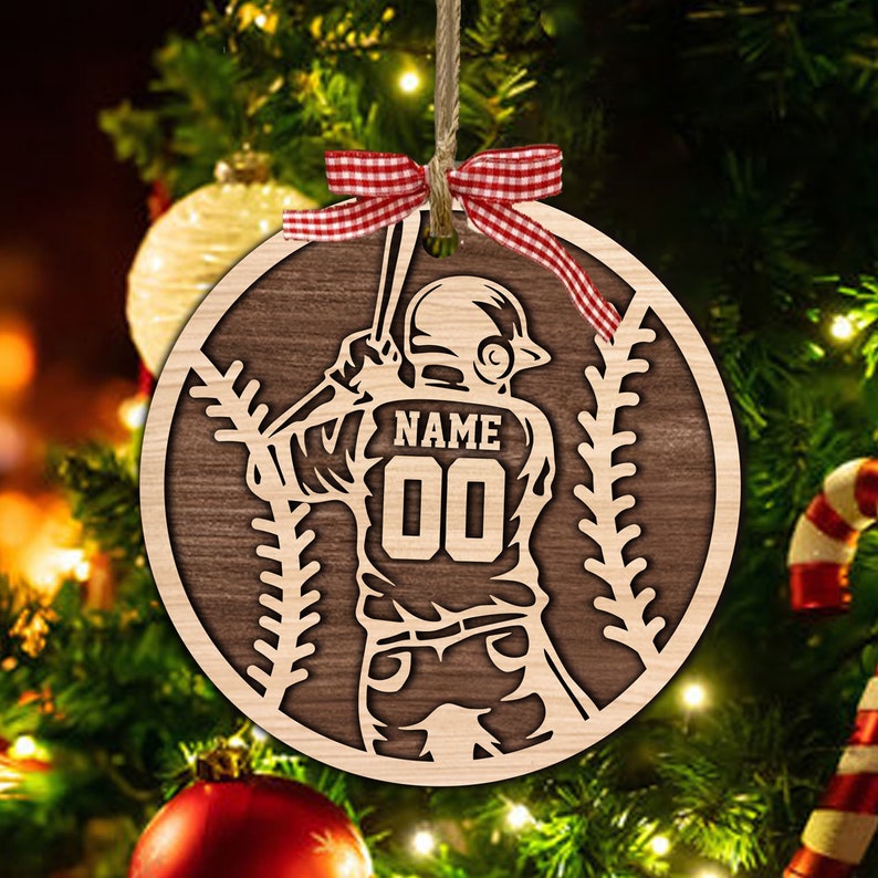 Personalized Baseball Wood Christmas Ornament, Custom Name Number Baseball Player, Baseball Keepsake, Baseball Lovers Gift
