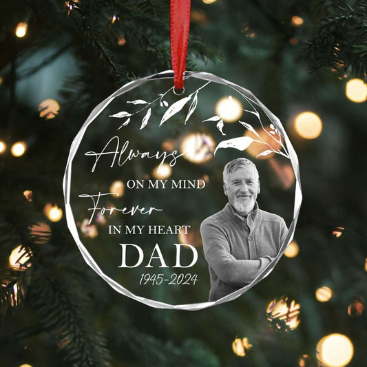 Custom Photo Memorial Ornament, Dad Remembrance Christmas Ornament, Memorial Day Glass Ornament, Mom Loss Ornament, Loss of Father Gift 2024 Crystal Ornament