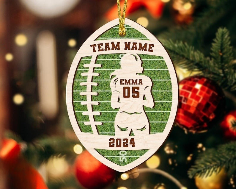 Personalized Football Player 2 Layer Wooden Ornament, Custom Name Number Football Ornament, Gift for Football Player, Sports Ornament