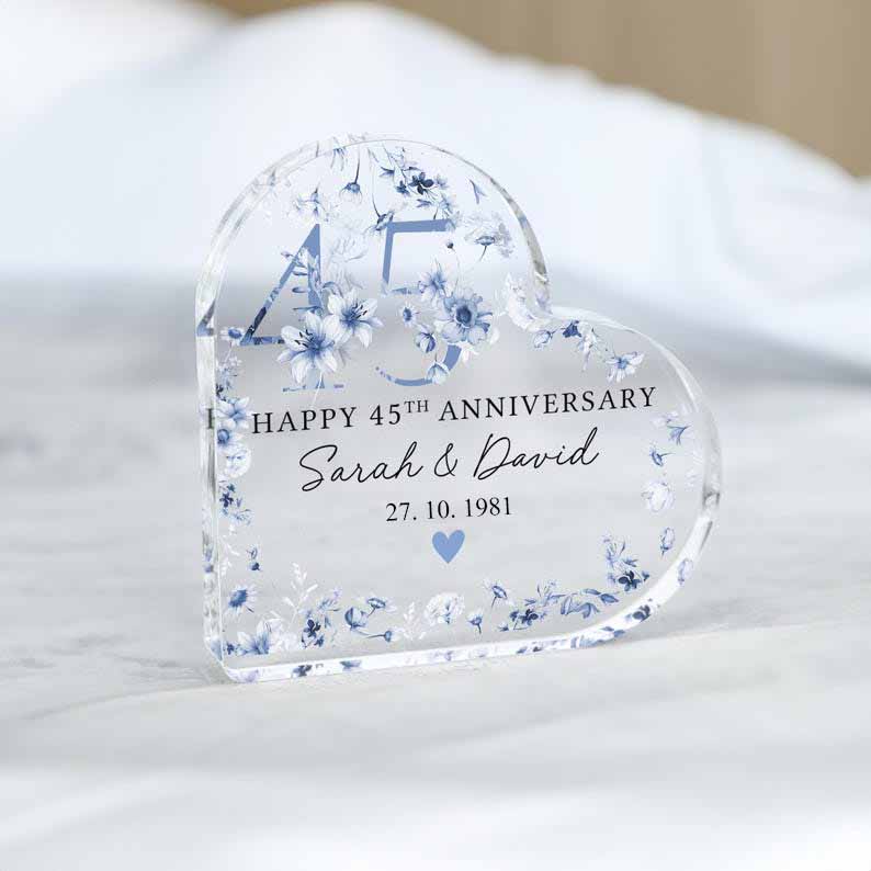 Personalised Sapphire 45th Anniversary Gift, Sapphire Anniversary Heart Plaque, 45th Anniversary Gift for Husband Wife Parents, Anniversary Gifts