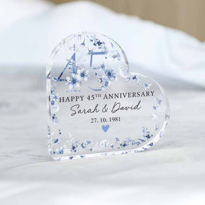 Personalised Sapphire 45th Anniversary Gift, Sapphire Anniversary Heart Plaque, 45th Anniversary Gift for Husband Wife Parents, Anniversary Gifts