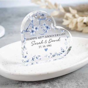 Personalised Sapphire 45th Anniversary Gift, Sapphire Anniversary Heart Plaque, 45th Anniversary Gift for Husband Wife Parents, Anniversary Gifts
