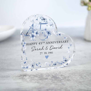 Personalised Sapphire 45th Anniversary Gift, Sapphire Anniversary Heart Plaque, 45th Anniversary Gift for Husband Wife Parents, Anniversary Gifts