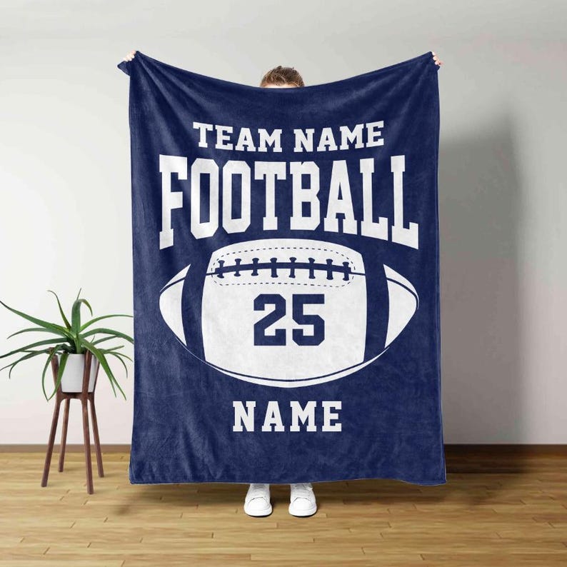 Personalized Football Blanket, Custom Football Gift for Dad, Husband, Son, Kid, Team, Football Team Soft Cozy Sherpa Fleece Throw Blankets