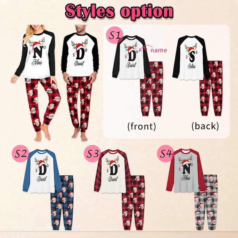 Custom Face Pajamas Set for Women Men, Couple Mathcing Pajamas, Christmas PJS, Christmas Gifts, Personalized Name PJ, Custom Face Loungewear
