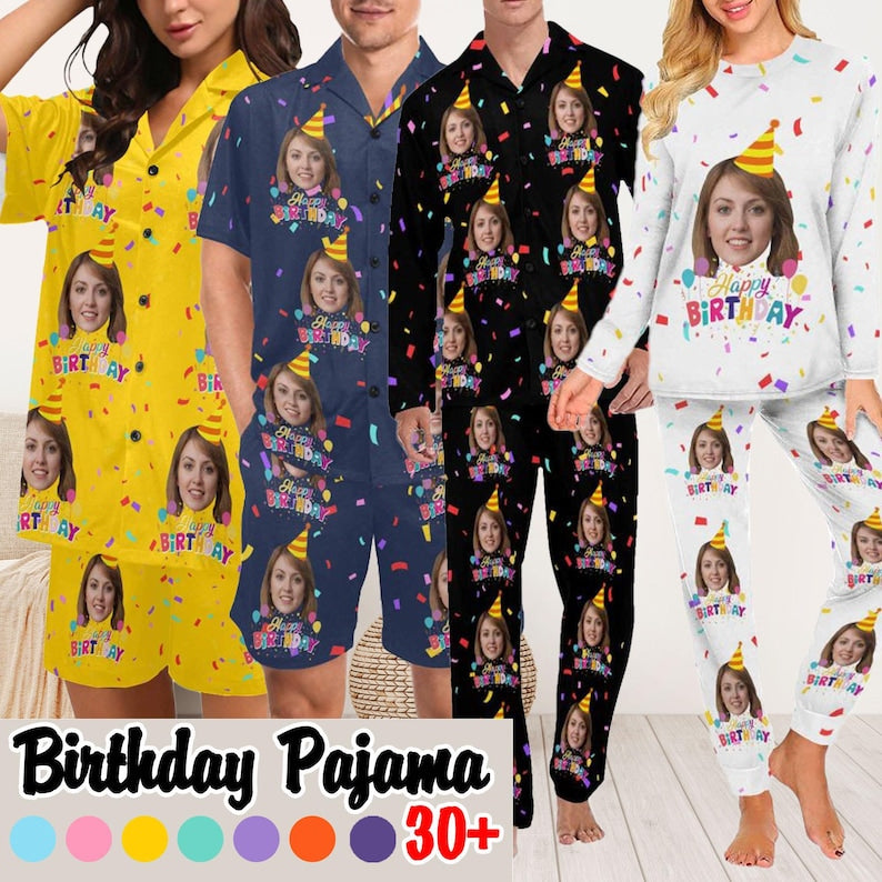Customizable Birthday Pajamas with Face, Custom Pajamas Pet, Personalized Birthday Pajamas Women Men, Customized Pajamas Set, Birthday Gift