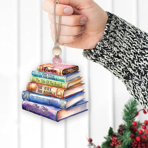 Personalized Flat Christmas Books Stack Ornament, Book Lover Christmas Ornament, Custom Book Titles, Custom Book Lover Christmas Gifts