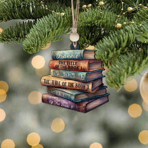 Personalized Flat Christmas Books Stack Ornament, Book Lover Christmas Ornament, Custom Book Titles, Custom Book Lover Christmas Gifts