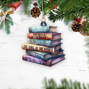 Personalized Flat Christmas Books Stack Ornament, Book Lover Christmas Ornament, Custom Book Titles, Custom Book Lover Christmas Gifts