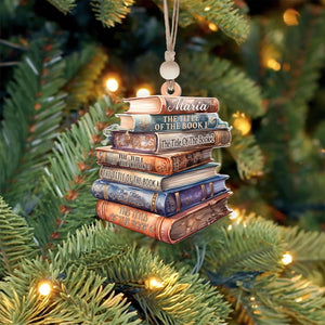 Personalized Flat Christmas Books Stack Ornament, Book Lover Christmas Ornament, Custom Book Titles, Custom Book Lover Christmas Gifts