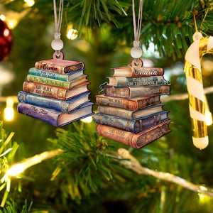 Personalized Flat Christmas Books Stack Ornament, Book Lover Christmas Ornament, Custom Book Titles, Custom Book Lover Christmas Gifts