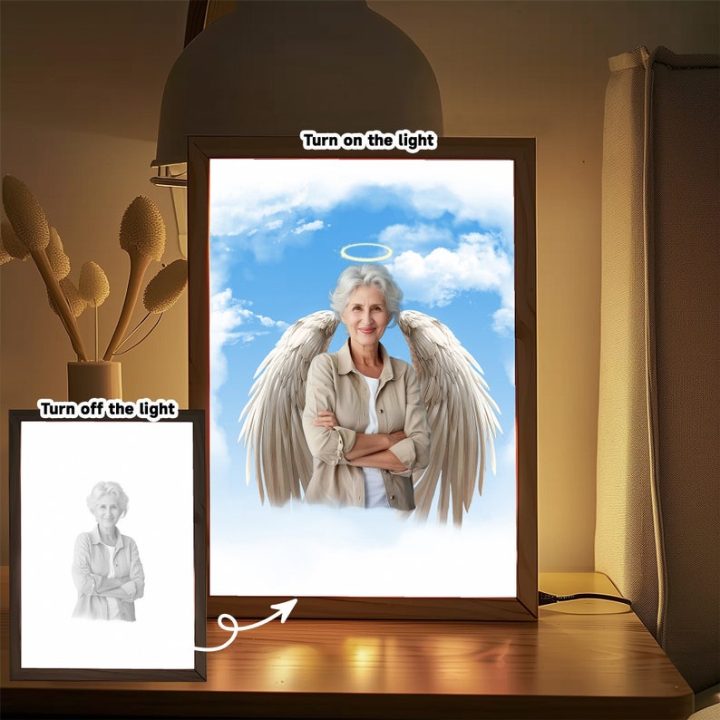 Personalized Memorial Portrait on Art Frame Light, Customizable Art Painting Frame From Photos, Unique Remembrance Artwork Gift for The Loss