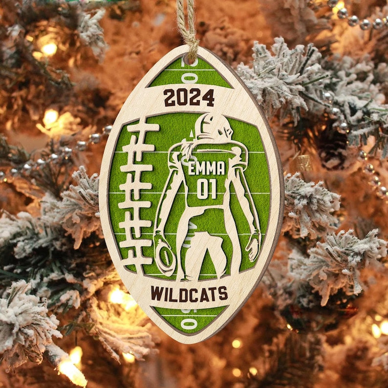 Custom Football Player Personalized 2 Layer Wooden Ornament, Football Fan Gift, Custom Name Number Football Player Art, Football Lovers Gift
