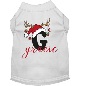 Personalized Christmas Pet Shirt, Hoodie, or Bandana - Monogram Letter with Santa Hat | Custom Holiday Pet Outfit