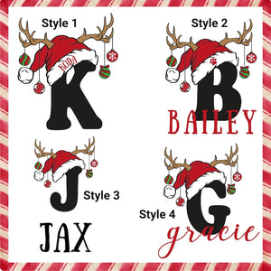 Personalized Christmas Pet Shirt, Hoodie, or Bandana - Monogram Letter with Santa Hat | Custom Holiday Pet Outfit