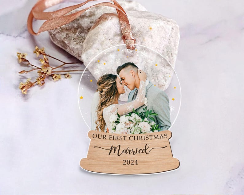 First Christmas Married Ornament, Personalized Couple Ornament, Just Married Christmas Ornaments, Custom Photo Ornament, Custom Couple Gifts